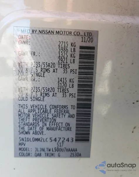 2020 Infiniti Qx60 Luxe from USA, damaged, VIN 5N1DL0MM2LC547243